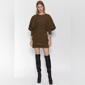Zara Black and Brown Checkered Mini Dress